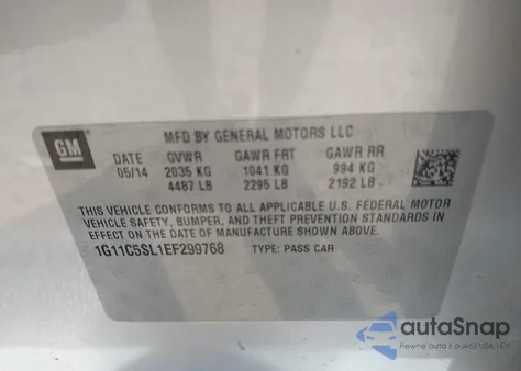 2014 Chevrolet Malibu 1Lt from USA, damaged, VIN 1G11C5SL1EF299768